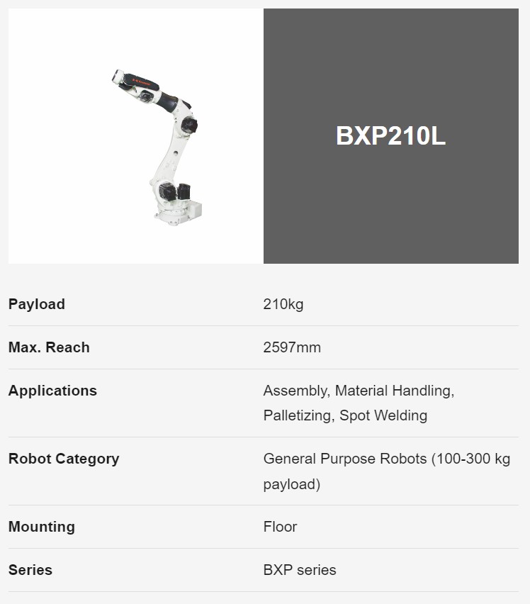 KAWASAKI BXP210L 6 AXIS GENERAL PURPOSE ROBOT PAYLOAD 210 KG